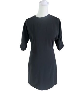 MANGO SUIT Black Poet Sleeve Shift Dress Tailored Workwear Evening Crepe XS 2